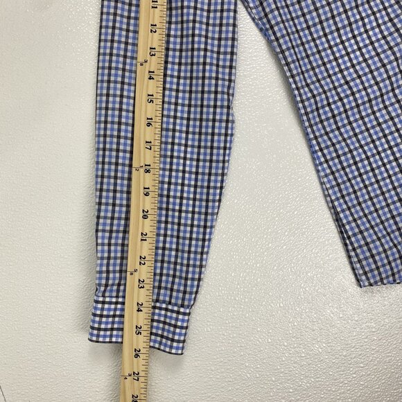 H&M Slim Fit Men Medium Button Down Black Blue White Checkered Long Sleeve Shirt - Picture 8 of 9